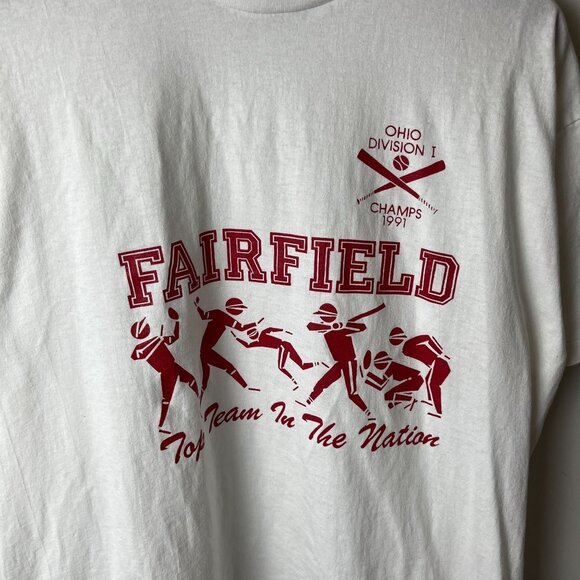 1991 Vintage 90s Fairfield Ohio T Shirt White Extra Large XL USA Baseball Sports - Picture 14 of 16